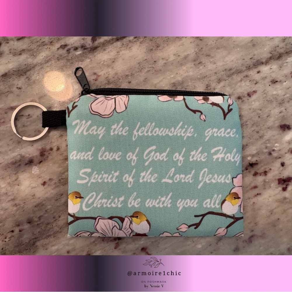 CHANGE PURSE & KEY RING | floral design with inspirational quote